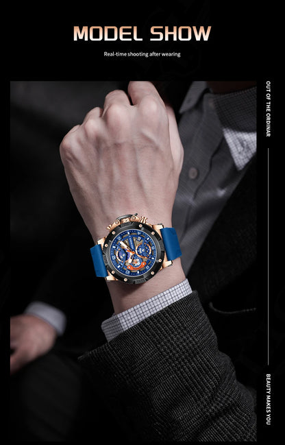 LIGE Sports Chronograph is a premium-quality men’s wristwatch featuring a rugged design with real chronograph sub-dials, made for active and style-conscious individuals.
