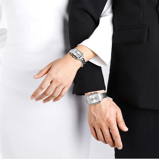 NAVIFORCE Couple Quartz Watch Retro Fashion Calendar Display Stainless Steel Strap Luminous Pointer 3ATM Waterproof Couple Watch
