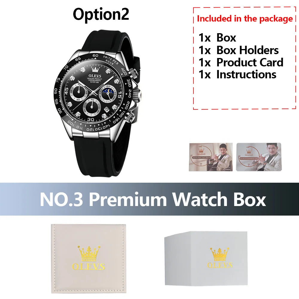 OLEVS Luxury Men's Watches Waterproof Original Quartz Man Watch Moon Phase Watch for Men Chronograph Wrist Watch Luminous Clock