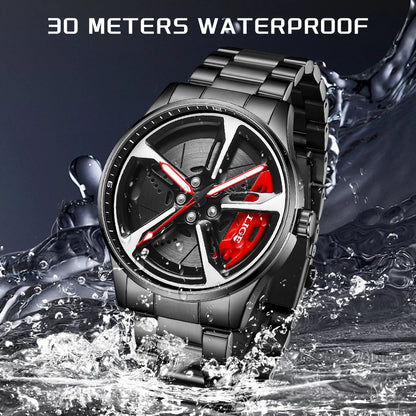 LIGE New Sports 3d Xiaomi Car Wheel Watch Fashionable Rotating Dial Stainless Steel Strap Waterproof Quartz Watches reloj hombre