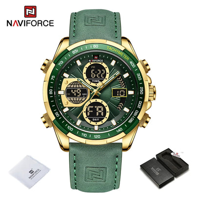 2025 NAVIFORCE Sport Watches for Men Strong Luminous Dual Display Waterproof Quartz Genuine Leather Wristwatch Relogio Masculino