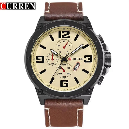 CURREN 8230 Men's Quartz Chronograph Watch – Fashion Outdoor Wristwatch with Brown & Black Leather Strap