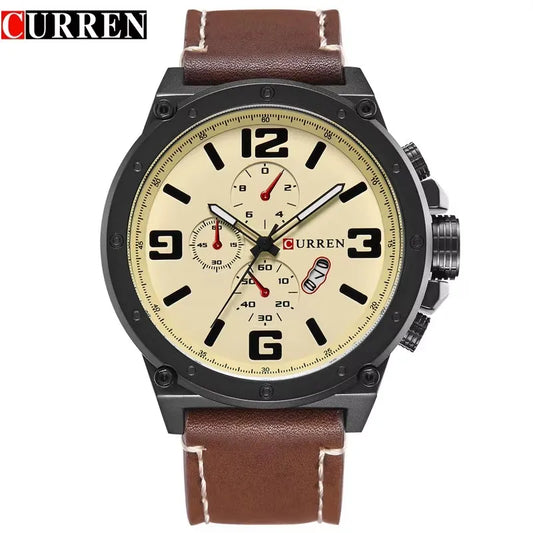 CURREN 8230 Men's Quartz Chronograph Watch – Fashion Outdoor Wristwatch with Brown & Black Leather Strap