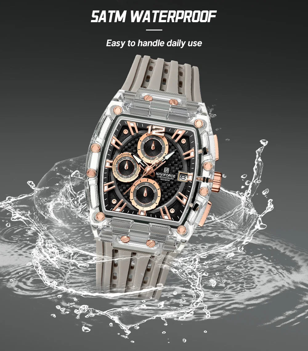 NAVIFORCE Men's Quartz Multifunction Watches Fashion Sports Chronograph 5ATM Waterproof Silicone Band Casual Man Wrist Watch