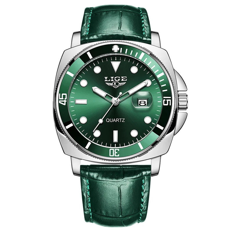 LIGE Men’s Business Military Sports Quartz Watch – Luxury Leather Waterproof Timepiece