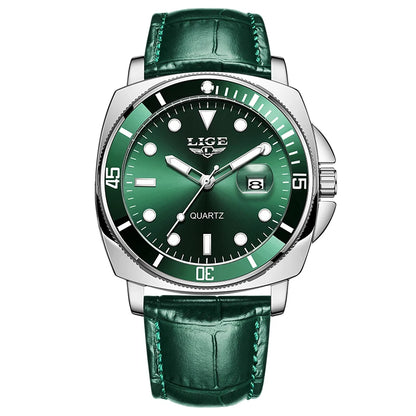 LIGE Men’s Business Military Sports Quartz Watch – Luxury Leather Waterproof Timepiece