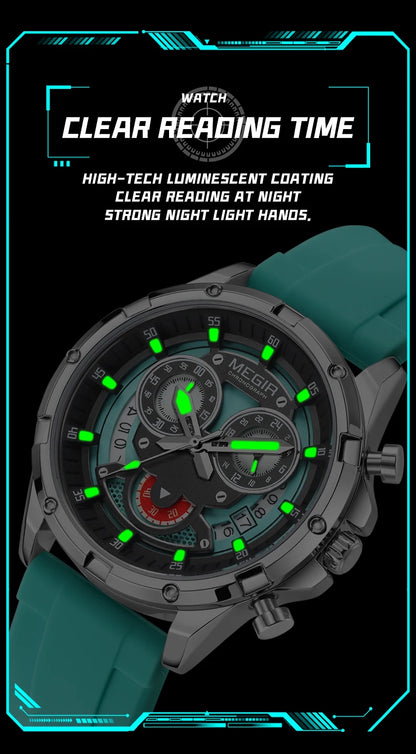 MEGIR Chronograph Men's Watches Top Brand Luxury Original Waterproof Silicone Date Watch for Men Fashion Sport Quartz Wristwatch