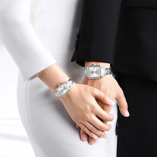NAVIFORCE Couple Quartz Watch Retro Fashion Calendar Display Stainless Steel Strap Luminous Pointer 3ATM Waterproof Couple Watch