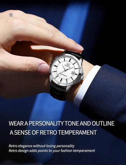 OLEVS Watch Men Fashion Leather Strap Waterproof Quartz Watch for Men Simplicity Calendar Men's Dress Wristwatches Exculsive New
