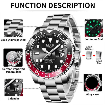 LIGE 2025 — a modern, luxurious men’s quartz wristwatch designed for style, function, and everyday elegance.