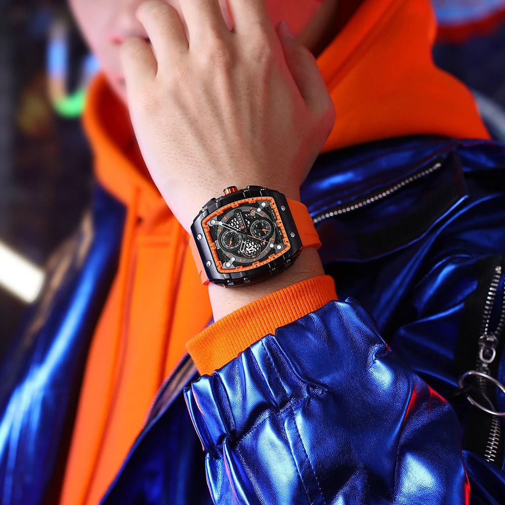 CURREN Square Business Sport Watch – Large Dial Quartz Wristwatch with Silicone Band & Luminous Hands
