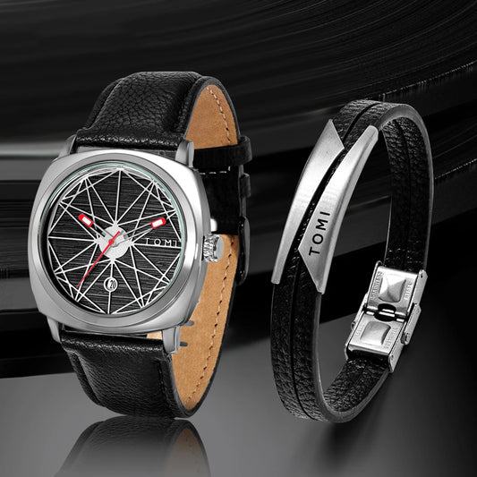 TOMI 2024 New 2PCS Men's Watch Bracelet Gift Set Luxury Business Versatile Calendar Men's Quartz Watch and Watch Gift Reloj