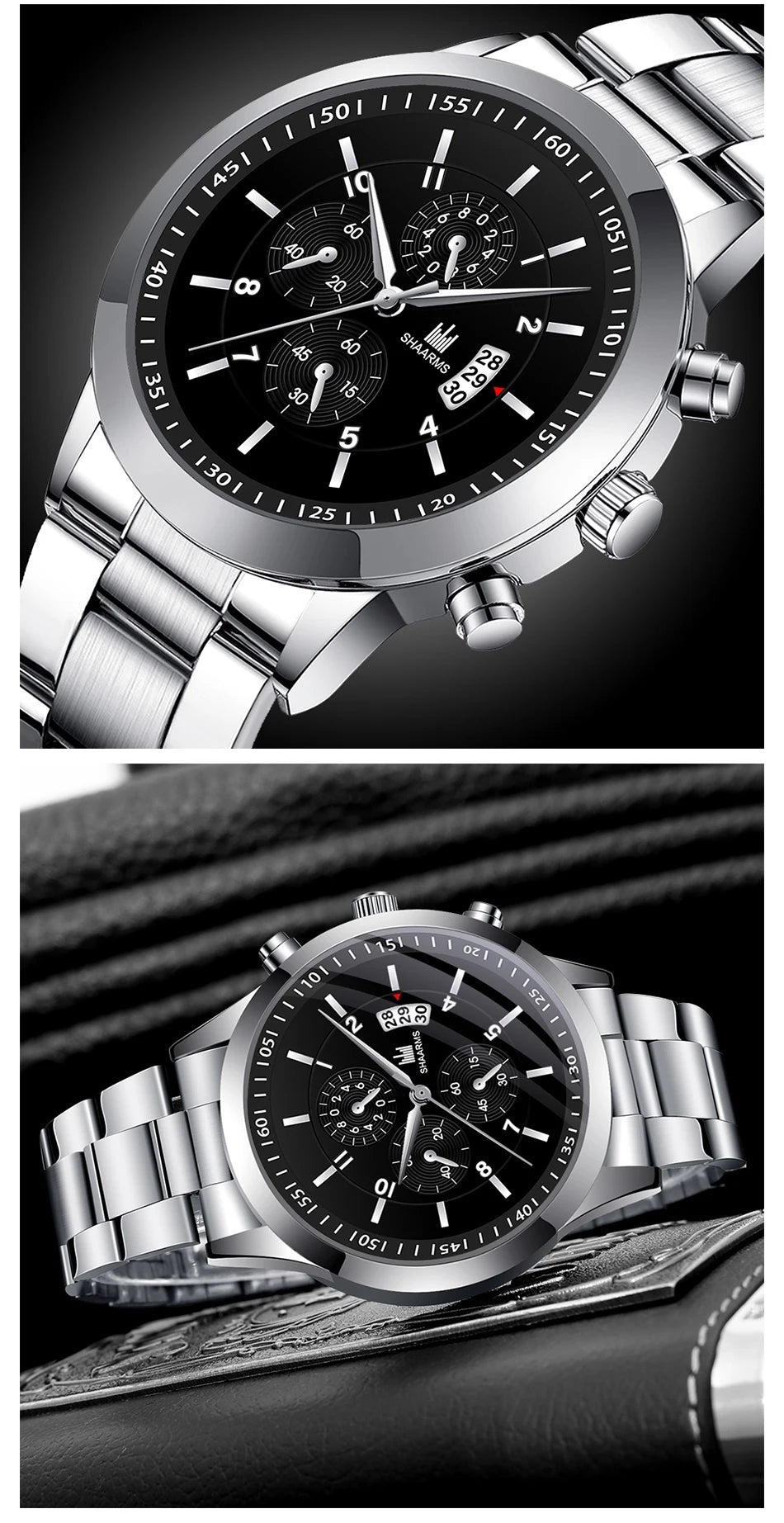 Luxorive ChronoLux Set – Men’s Stainless Steel Quartz Watch & Bracelet Combo