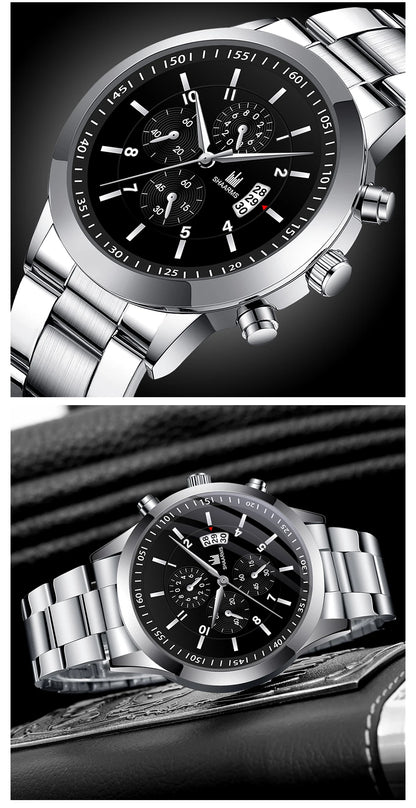 Luxorive ChronoLux Set – Men’s Stainless Steel Quartz Watch & Bracelet Combo