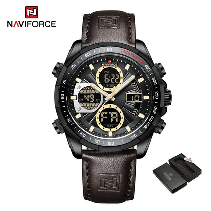 2025 NAVIFORCE Sport Watches for Men Strong Luminous Dual Display Waterproof Quartz Genuine Leather Wristwatch Relogio Masculino