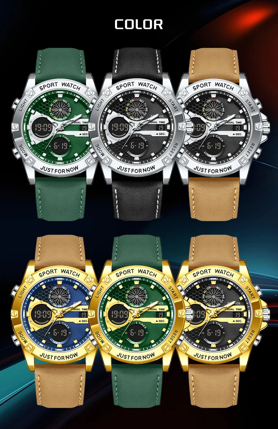 LIGE Men’s Outdoor Sport Watch – Leather Strap, Dual Digital Display, Waterproof & Luminous