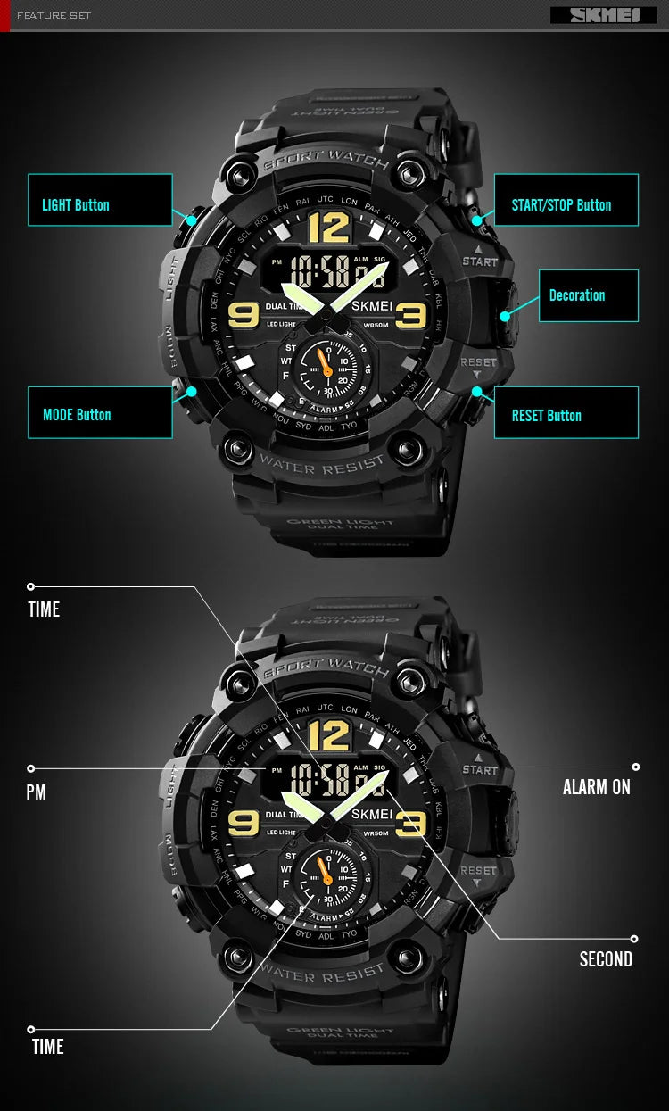 SKMEI 1637 Men’s Dual Movement Sport Watch – Waterproof Digital & Analog Wristwatch