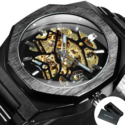 Luxorive  WINNER Luxury Skeleton Watch – Men's Automatic Mechanical in Black & Gold