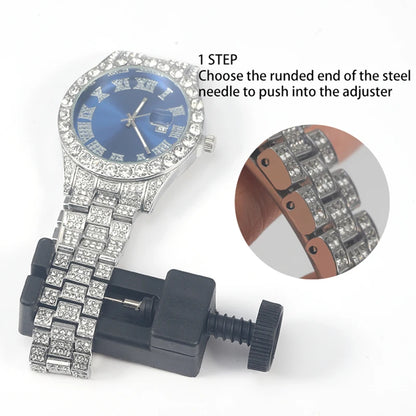 Men Women Quartz Watch Iced Out Hip-hop Punk Full Diamonds Wrist Watch Bundled Size Adjuster Stylish Party Jewelry Gift Box