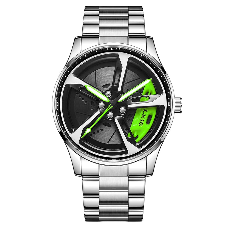 LIGE New Sports 3d Xiaomi Car Wheel Watch Fashionable Rotating Dial Stainless Steel Strap Waterproof Quartz Watches reloj hombre