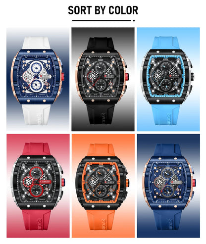 CURREN Square Business Sport Watch – Large Dial Quartz Wristwatch with Silicone Band & Luminous Hands