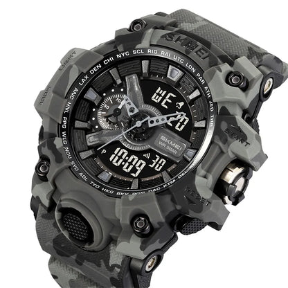 SKMEI Men's Shockproof Military Sports Watch – Dual Time, LED Display, Waterproof, Alarm, Chrono, Big Dial