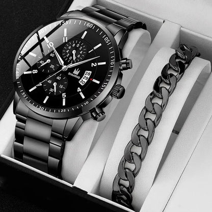 Luxorive ChronoLux Set – Men’s Stainless Steel Quartz Watch & Bracelet Combo