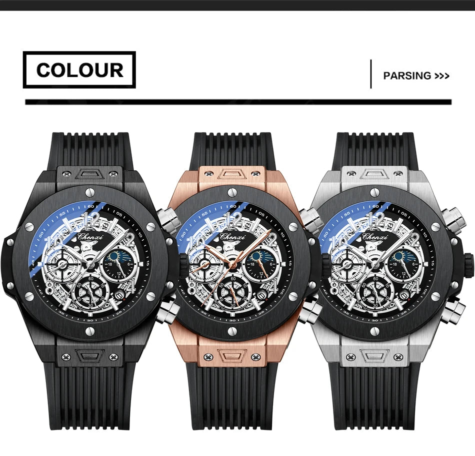 Luxorive StarryEdge – Silicone Military Moon-Phase Chrono Watch