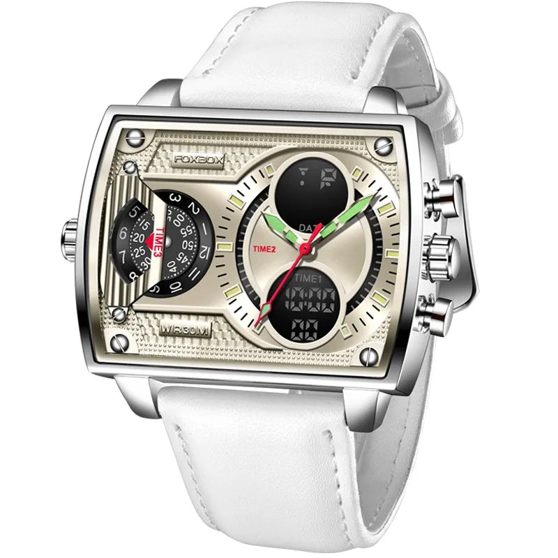LIGE Luxury Men’s Square Watch – FOXBOX Fashion Casual Sports Waterproof Double Display