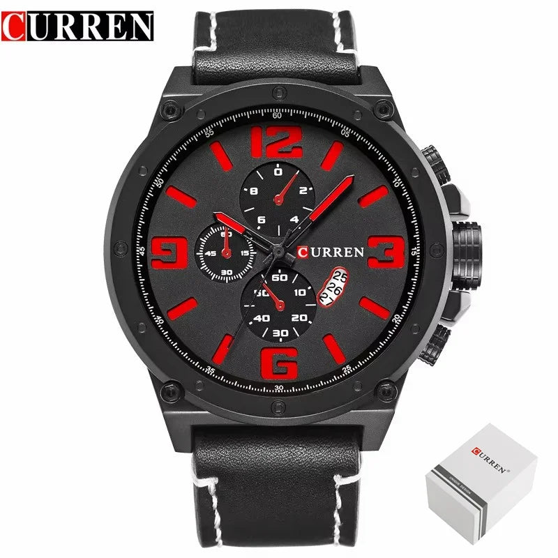 CURREN 8230 Men's Quartz Chronograph Watch – Fashion Outdoor Wristwatch with Brown & Black Leather Strap