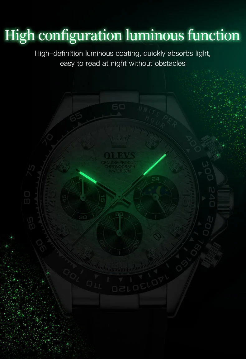 OLEVS Luxury Men's Watches Waterproof Original Quartz Man Watch Moon Phase Watch for Men Chronograph Wrist Watch Luminous Clock