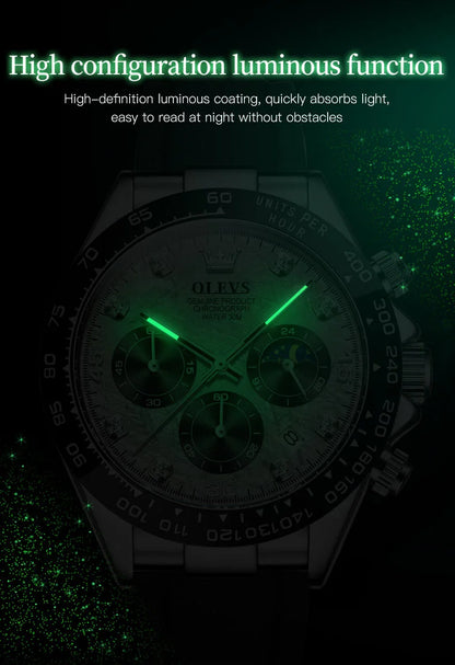 OLEVS Luxury Men's Watches Waterproof Original Quartz Man Watch Moon Phase Watch for Men Chronograph Wrist Watch Luminous Clock