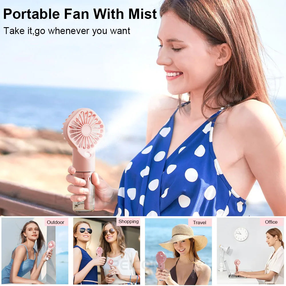 Mini Portable USB Handheld Fan with Humidifier – Rechargeable Mist & Water Spray Cooling Fan