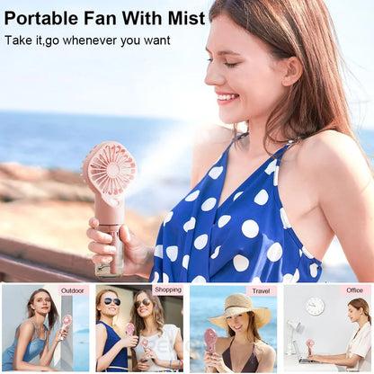 Mini Portable USB Handheld Fan with Humidifier – Rechargeable Mist & Water Spray Cooling Fan