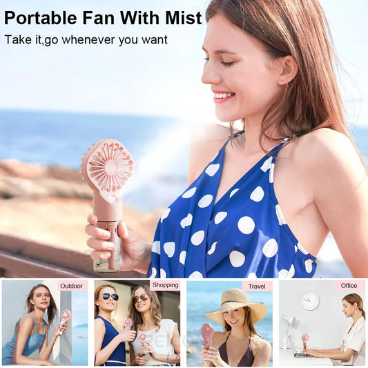 Mini Portable USB Handheld Fan with Humidifier – Rechargeable Mist & Water Spray Cooling Fan