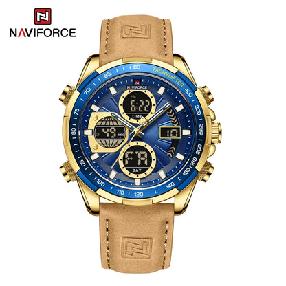 2025 NAVIFORCE Sport Watches for Men Strong Luminous Dual Display Waterproof Quartz Genuine Leather Wristwatch Relogio Masculino