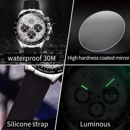 OLEVS Luxury Men's Watches Waterproof Original Quartz Man Watch Moon Phase Watch for Men Chronograph Wrist Watch Luminous Clock