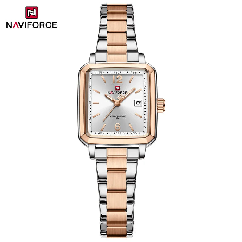 NAVIFORCE Couple Quartz Watch Retro Fashion Calendar Display Stainless Steel Strap Luminous Pointer 3ATM Waterproof Couple Watch