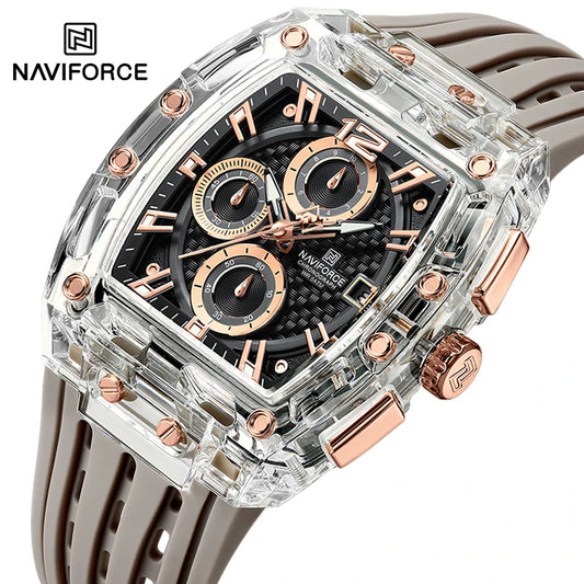 NAVIFORCE Men's Quartz Multifunction Watches Fashion Sports Chronograph 5ATM Waterproof Silicone Band Casual Man Wrist Watch