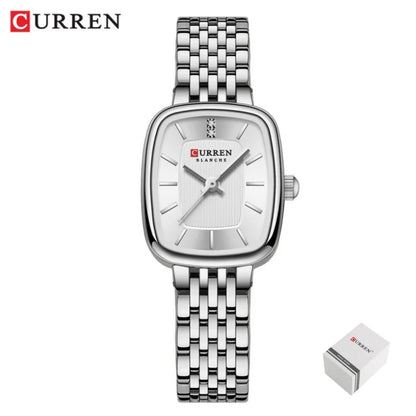 CURREN 9093 Women's Fashion Quartz Watch – Elegant Square Gold Dial with Stainless Steel Strap, Waterproof