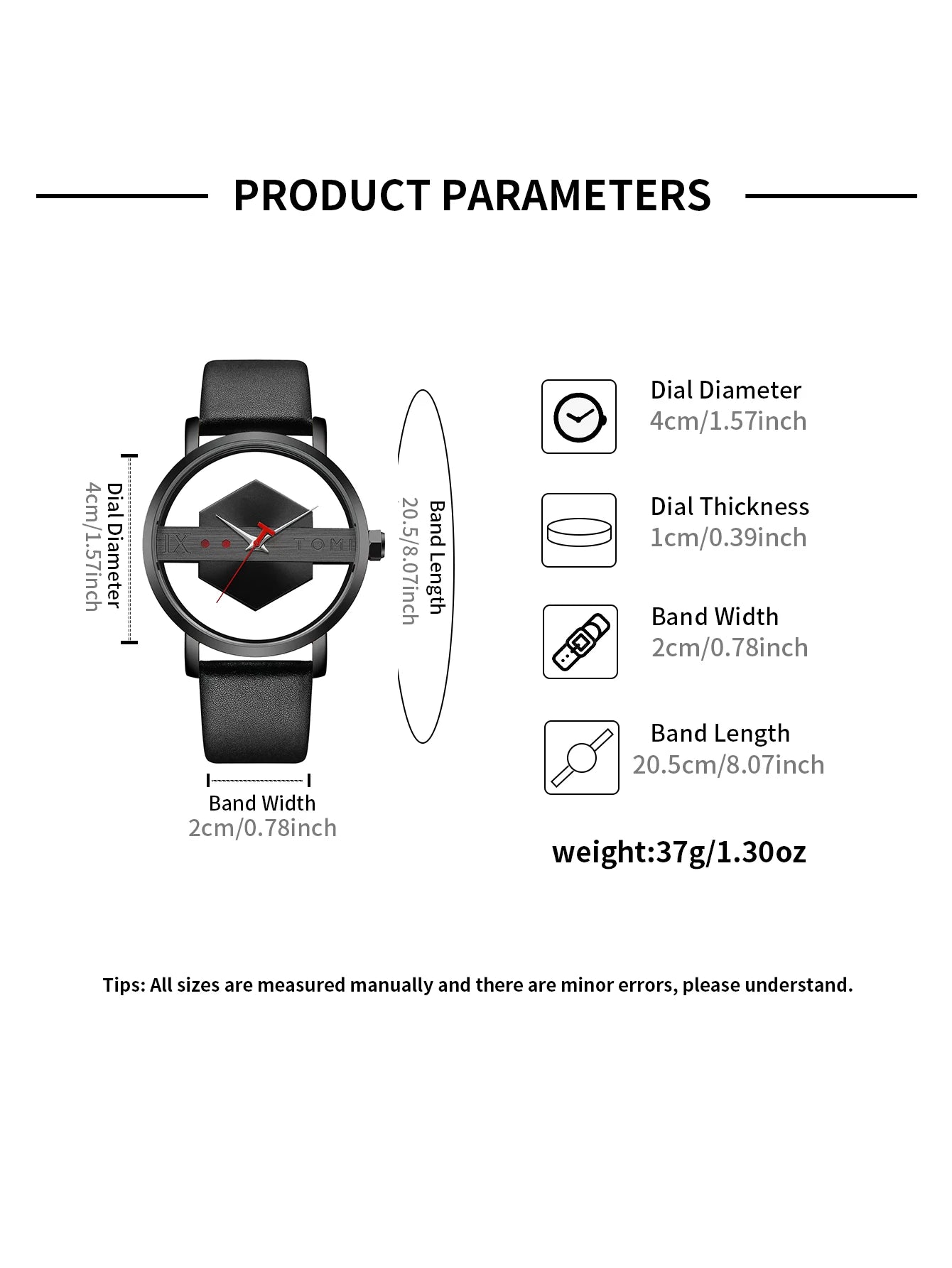 TOMI New 2PCS Men's Gift Box Watch Bracelet Simple and Fashionable Hollow out Versatile Black Strap Men's Quartz Watch Reloj