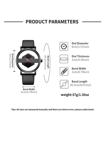 TOMI New 2PCS Men's Gift Box Watch Bracelet Simple and Fashionable Hollow out Versatile Black Strap Men's Quartz Watch Reloj