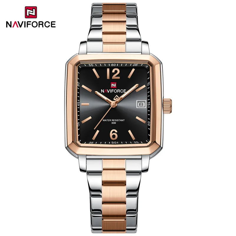 NAVIFORCE Couple Quartz Watch Retro Fashion Calendar Display Stainless Steel Strap Luminous Pointer 3ATM Waterproof Couple Watch