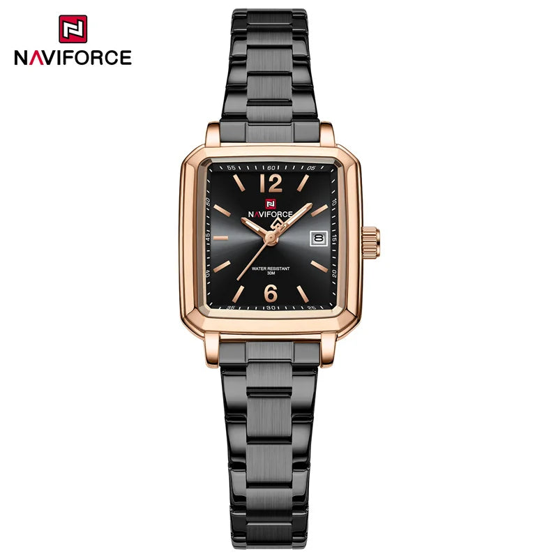 NAVIFORCE Couple Quartz Watch Retro Fashion Calendar Display Stainless Steel Strap Luminous Pointer 3ATM Waterproof Couple Watch