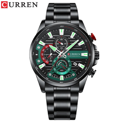 CURREN Men’s Sports Casual Quartz Watch – Stainless Steel Chronograph with Auto Date