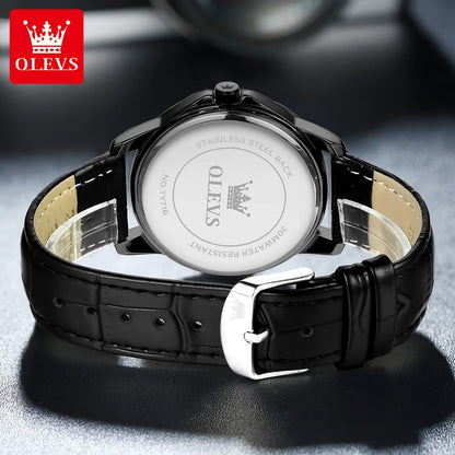 OLEVS Watch Men Fashion Leather Strap Waterproof Quartz Watch for Men Simplicity Calendar Men's Dress Wristwatches Exculsive New