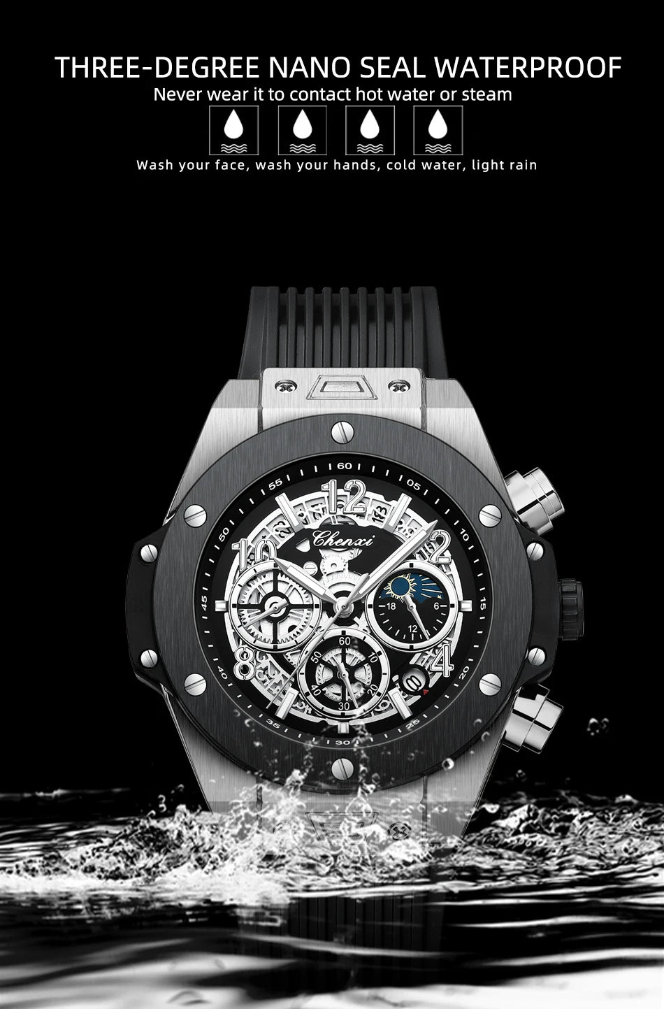 Luxorive StarryEdge – Silicone Military Moon-Phase Chrono Watch
