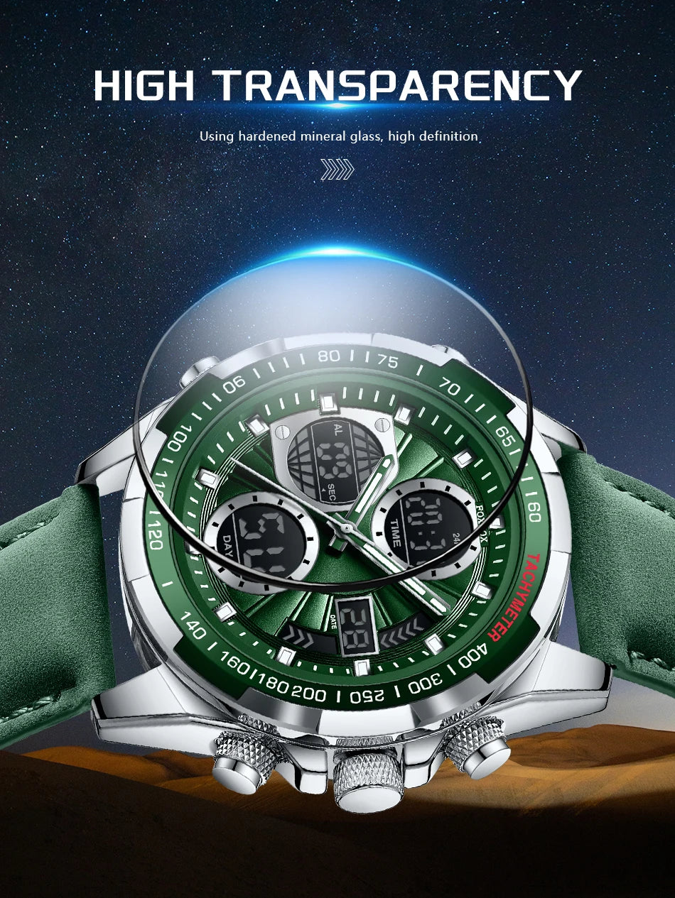 LIGE Men’s Luxury Military Sports Chronograph Watch – Waterproof Quartz Digital Wristwatch