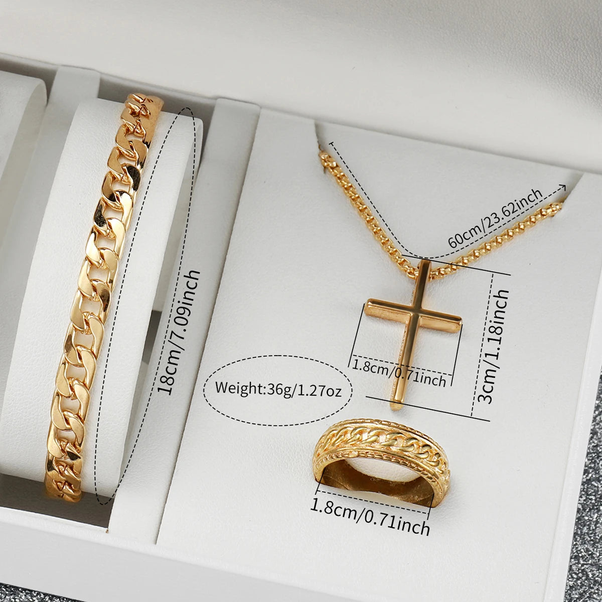 Luxorive Regal Gold Set – 4‑Piece Men’s Quartz Watch & Jewelry Combo (Without Box)