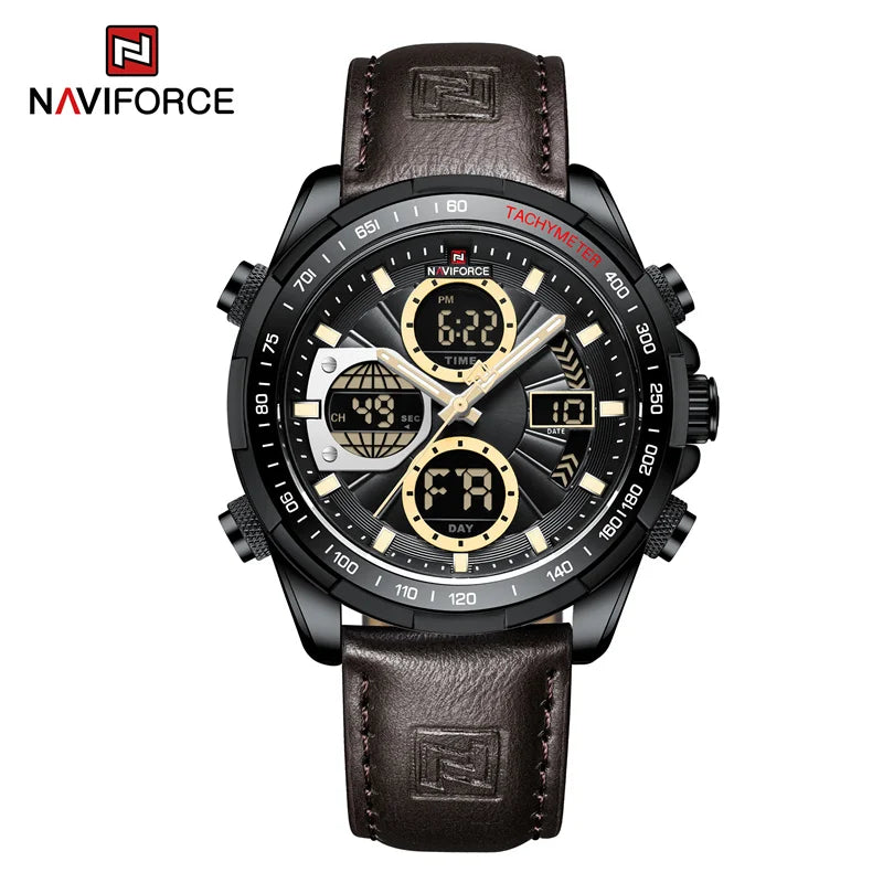 2025 NAVIFORCE Sport Watches for Men Strong Luminous Dual Display Waterproof Quartz Genuine Leather Wristwatch Relogio Masculino